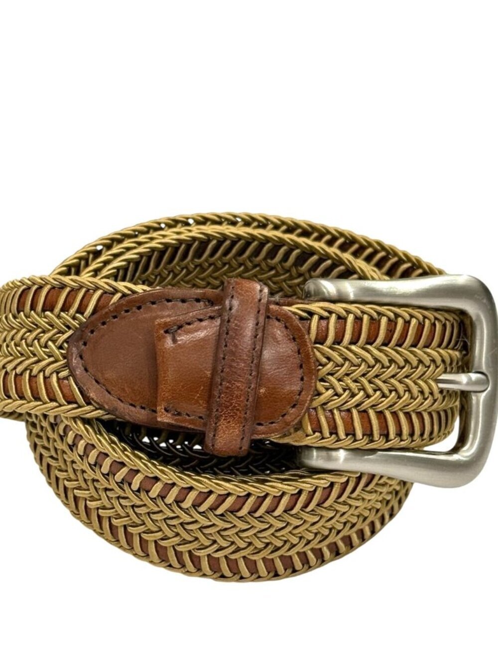 Torino Men's Belt Braided Leather Adjustable Brown Tan Silver Buckle USA Size 38